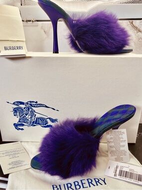 Burberry Purple Minnie Real Fur Shearling Stiletto Mules Full Inclusion. Size 37